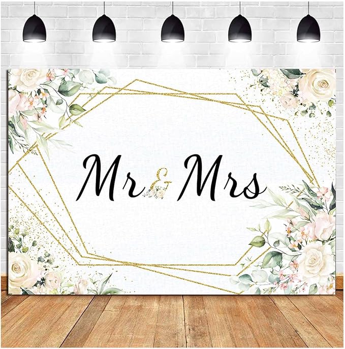 Mrs White Floral Bridal Shower Backdrop Mrs Wedding Theme Photo Backgrounds - Image 3