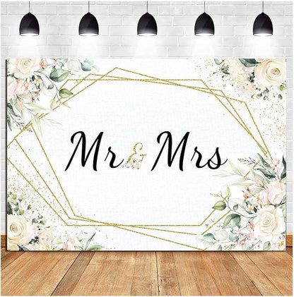 Mrs White Floral Bridal Shower Backdrop Mrs Wedding Theme Photo Backgrounds - Image 3