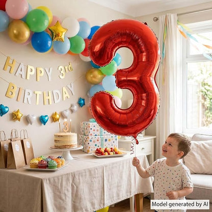 Red Number 3 Balloon 40 Inch, Foil Numeral - Image 2