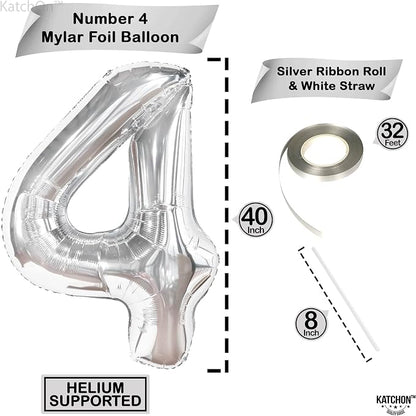 KatchOn Silver Number 4 Balloons 40 Inch, 4 Birthday Decorations | Silver 4 - Image 4