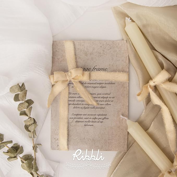 Ribbli 3 Rolls Nude Ribbon 5/8 Inch x 18Yards Beige Handmade Cotton Frayed - Image 4