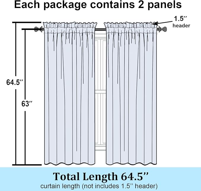 Simplebrand Navy Blue Semi Sheer Curtains 63 Inch Length 2 Panels, Light - Image 7
