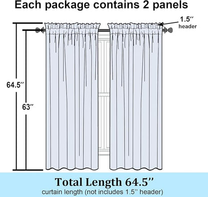 Simplebrand Navy Blue Semi Sheer Curtains 63 Inch Length 2 Panels, Light - Image 7