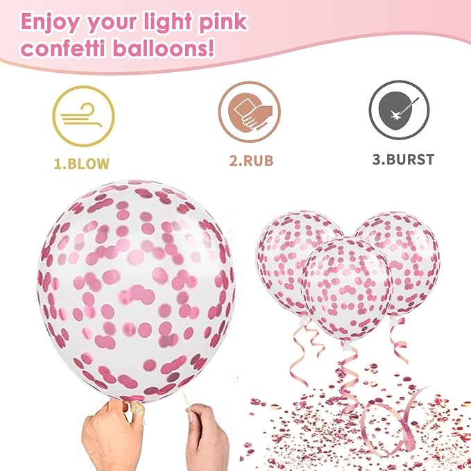 Hot Light Metallic Pink Confetti Balloons 50 Pcs 12 Inch | Princess Barbie Pink - Image 3