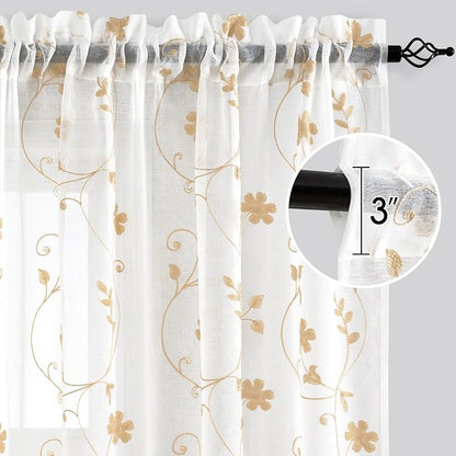 HOMEIDEAS Yellow Sheer Curtains 84 Inches Long 2 Panels Yellow and White - Image 5