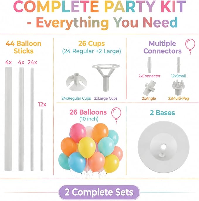 Assorted Bright Balloon Column Stand Kit Set of 2 - Image 2