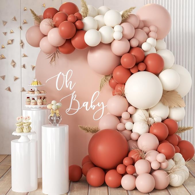 MEBAY Orange Pink Blush White Balloon Garland Arch Kit by MEBAY