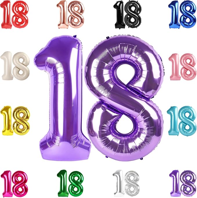 Purple Number 18 Balloon 40 Inch by IWERP