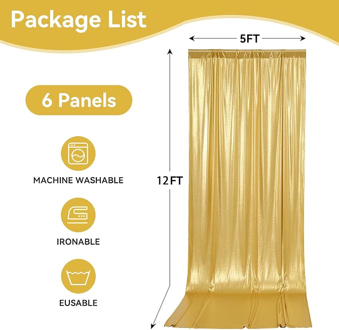 30x12ft Glitter Gold Backdrop Curtains, Sequin Curtains Wrinkle Free Polyester - Image 6