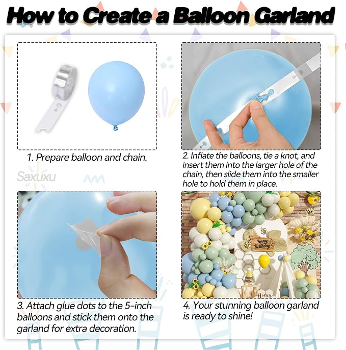Pastel Green Blue Yellow Balloon Arch Kit, Ivory White Balloons - Image 3