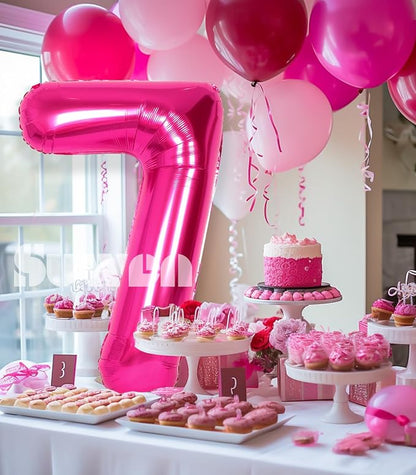 SUWEN 40 Inch Hot Pink Large 7 Number Balloons Big Foil Helium Number Balloons - Image 2