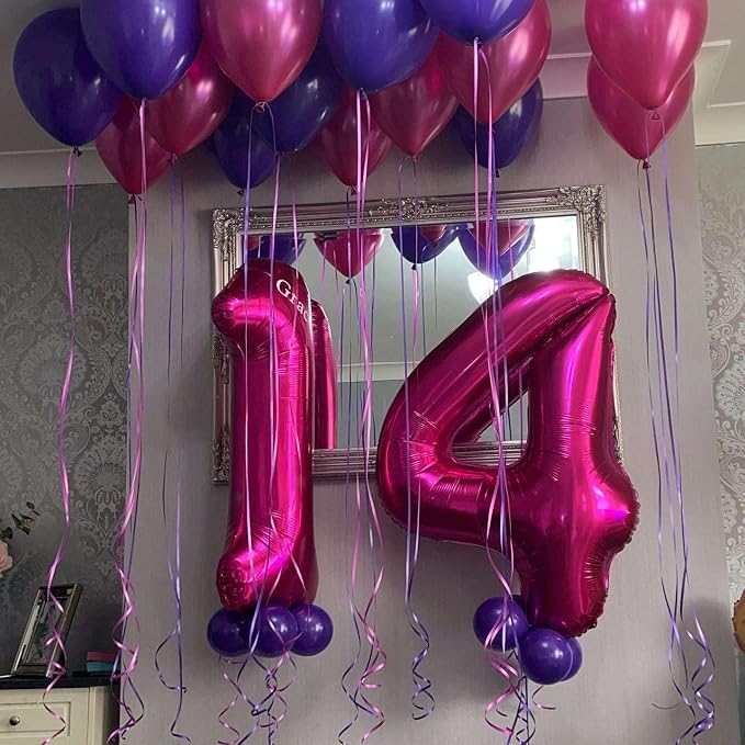Hot Pink 14 Number Balloons, 40 Inch Giant Number 14 Balloons Foil Mylar Helium - Image 6