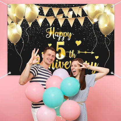 HAMIGAR 6x4ft Happy 5th Anniversary Banner Backdrop - Image 6