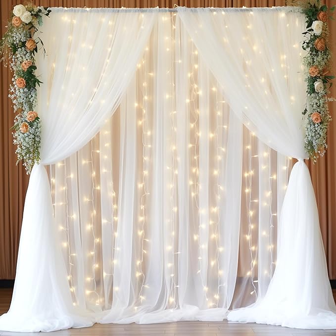 20x8ft White Tulle Backdrop Curtain by Partisky