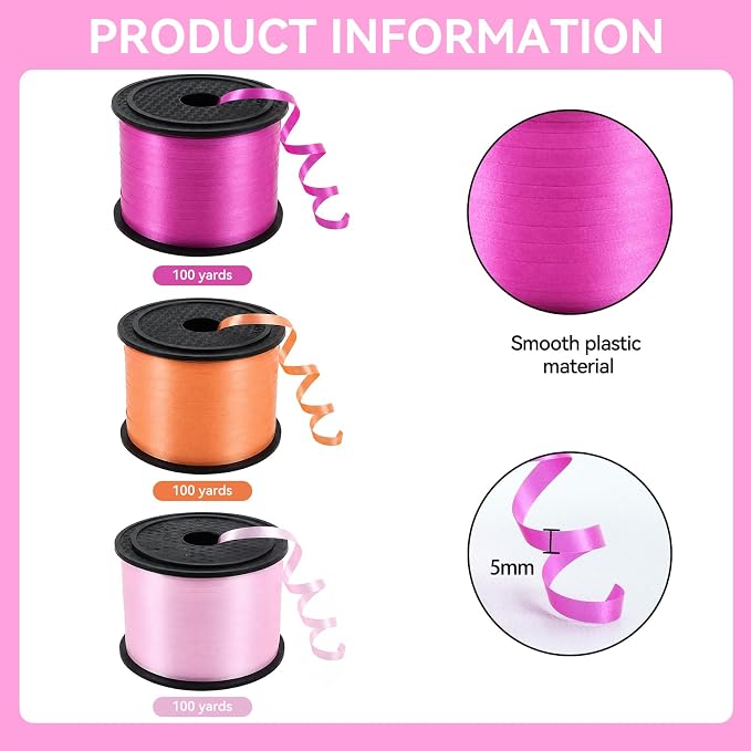 TONIFUL Pink, Deep Pink and Orange Curling Ribbon Balloon String | 300 yards - Image 2