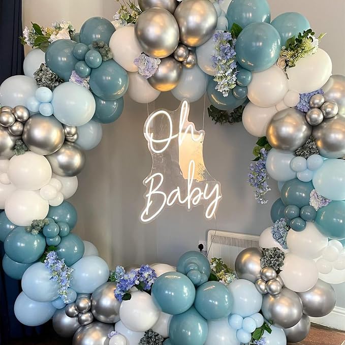60 Pack Dusty Blue Gold Balloons, Slate Blue White Sand Teal Turquoise Crem - Image 4