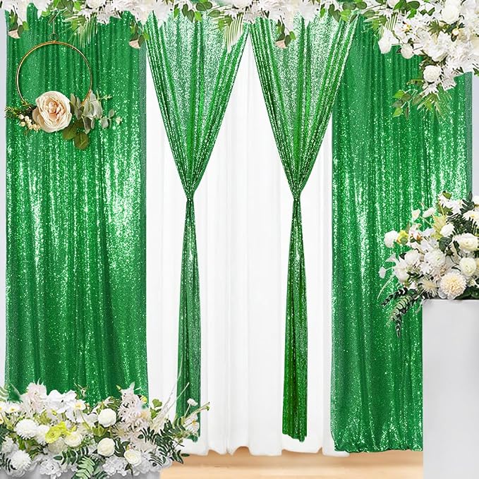 Eternal Beauty Green Sequin Backdrop Curtains, 4 Panels 2x8FT | 3mm Sparkle by EternalBeauty