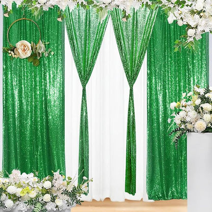 Eternal Beauty Green Sequin Backdrop Curtains, 4 Panels 2x8FT | 3mm Sparkle by EternalBeauty