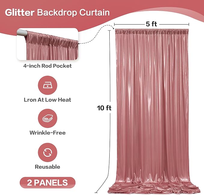 gogoparti 10x10FT Rose Gold Sequin Backdrop Curtain - Image 6