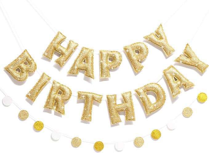 Pre-strung Gold Glitter Happy Birthday Banner Reusable Birthday Decorations | by Unknown