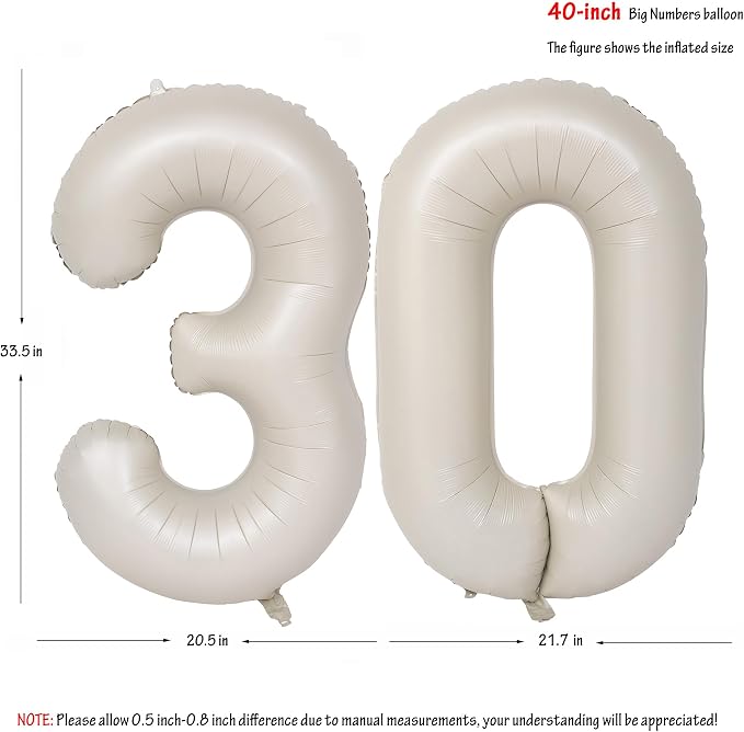 40 In Cream white Number Balloons Helium Foil Mylar Balloon Digital 30 | - Image 2