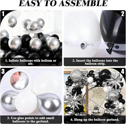Black and Silver Disco Balloon Arch Garland Kit | Premium Latex Balloons - Image 9