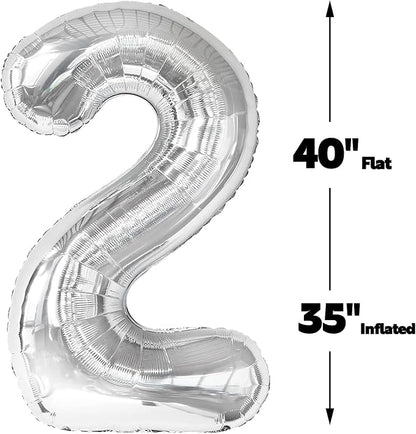Silver Number 2 Balloon 40 inch, Balloon numbers party supplies, deco photo - Image 2
