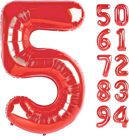 Red 5 Balloon - Number Balloon 40 Inch, 5th Red Birthday Decorations | Large by IWERP