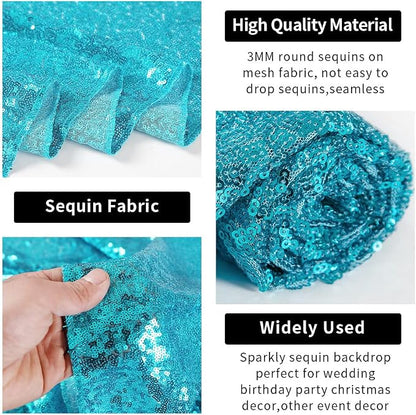 Hahuho Turquoise Sequin Backdrop Curtain, Party Decoration（4 Panels, 2FT x 8FT - Image 3