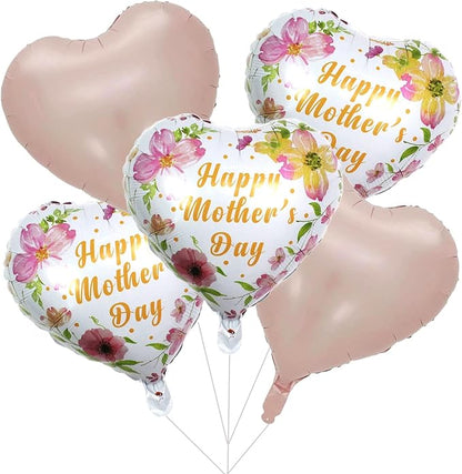 Pink Mother's Day Balloons Flowers Heart Balloons by HADCKJA