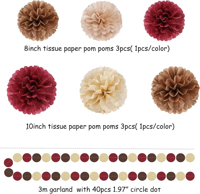 Boho Baby-Shower Burgundy-Brown Champagne Party-Decorations - Image 2