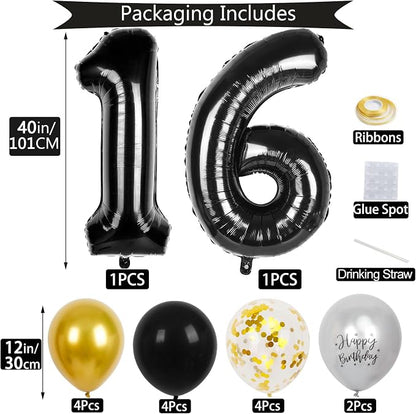 16th Birthday Decorations for Boys, 40 inch 16 Balloon Numbers - Image 2