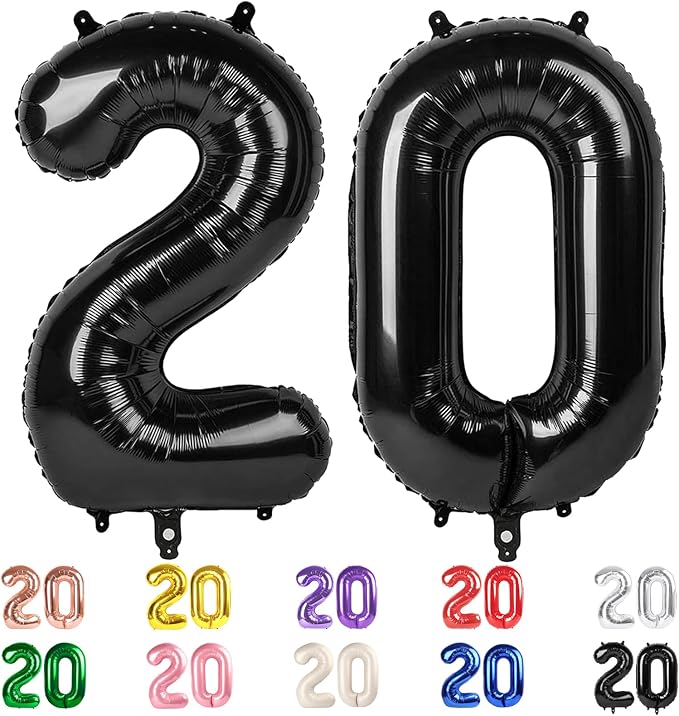 20 Balloons Number for 20th Birthday Decorations Women Men Party, Inflation by Mluchee