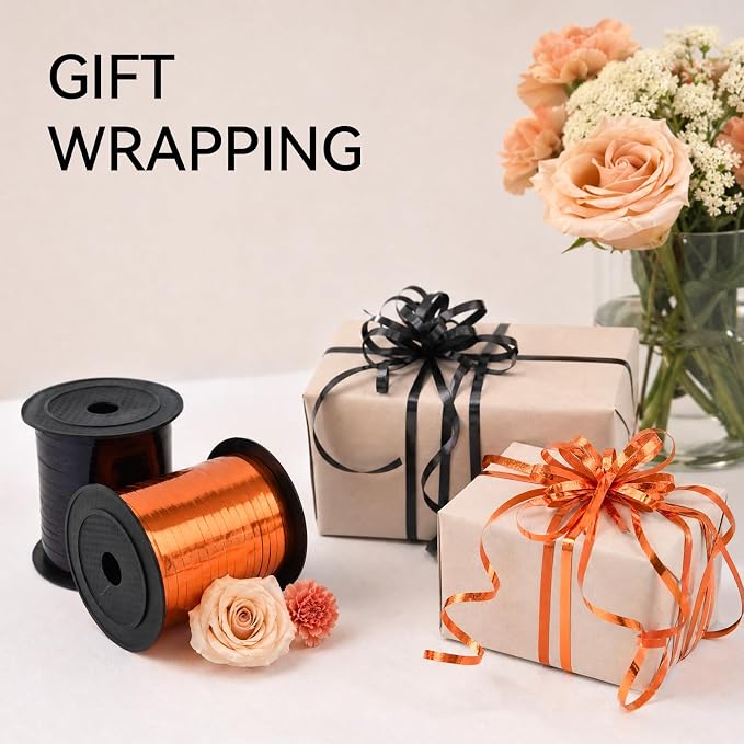 TONIFUL 500 Yards Shiny Black Orange Curling Ribbon Balloon String | Balloon - Image 3