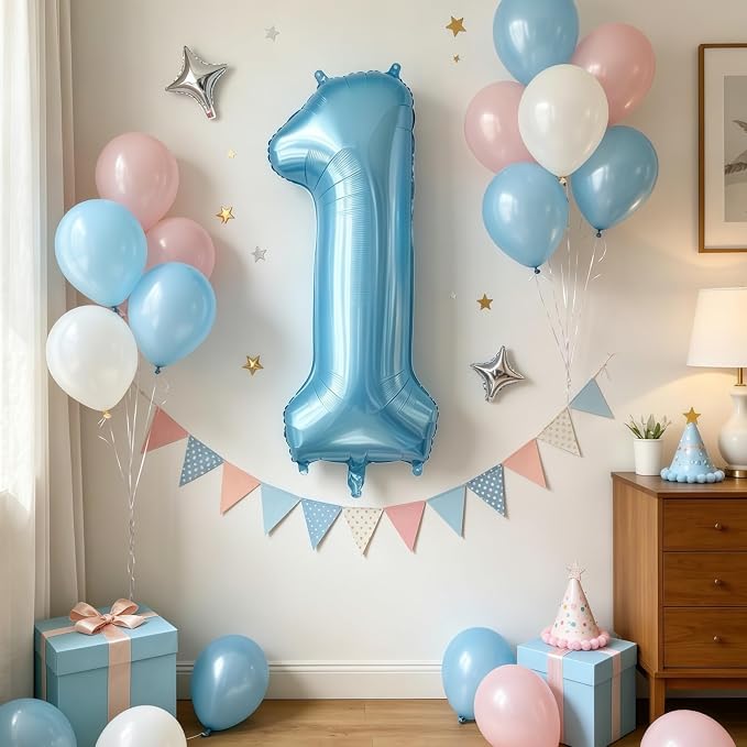 Pastel Blue 5 Balloon Number, Light Blue 5 Balloons - Image 2