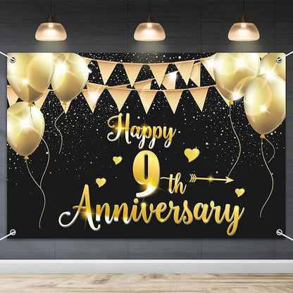 HAMIGAR 6x4ft Happy 9th Anniversary Banner Backdrop by HAMIGAR