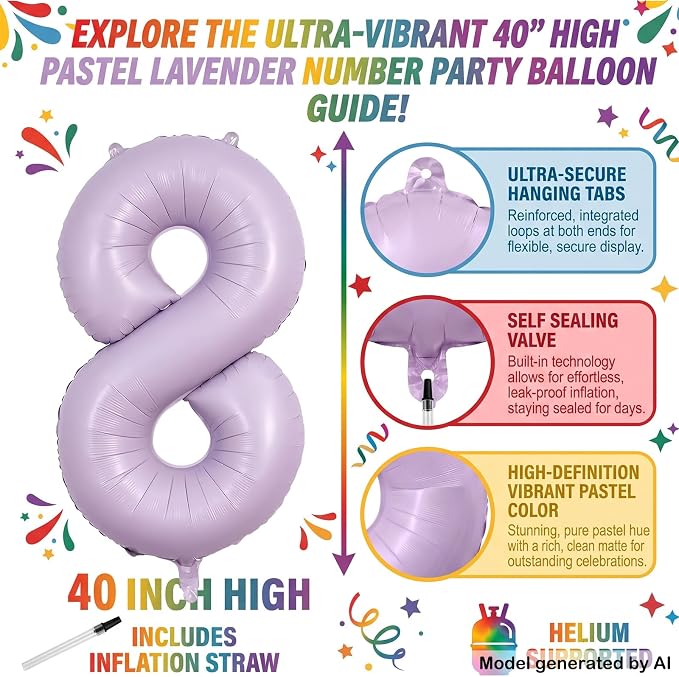 40" Pastel Purple Foil Number 8 Balloon - Image 2