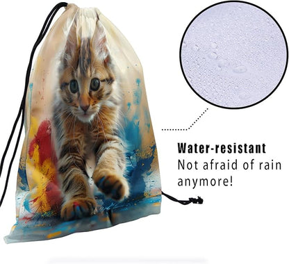 Giwawa Oil Painting Gymnastics Grip Bag Lovely Cat Women Athlete Gym String Bag - Image 4