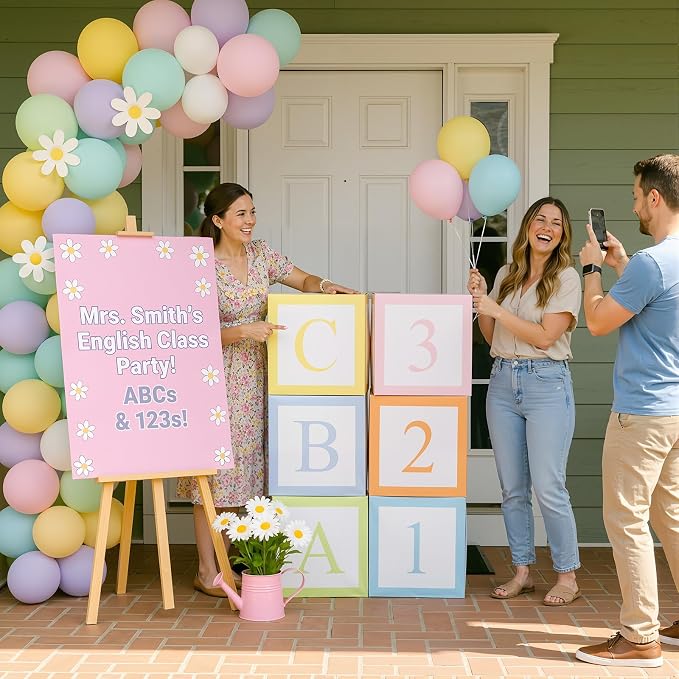 Gueevin English Teacher Party Decorations 6 Pcs Pastel Abc 123 Balloon Boxes - Image 5