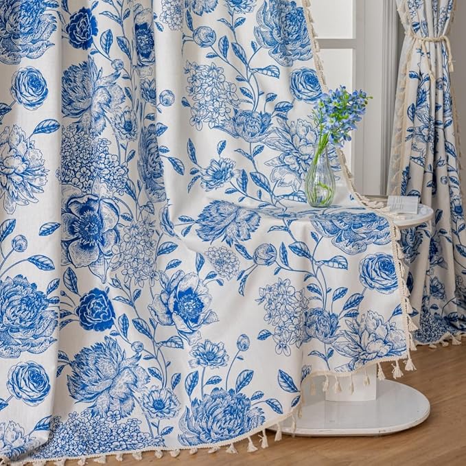 F-CHU Bohemian Curtains for Bedroom 63 Inch Length French Country Floral Drapes - Image 4