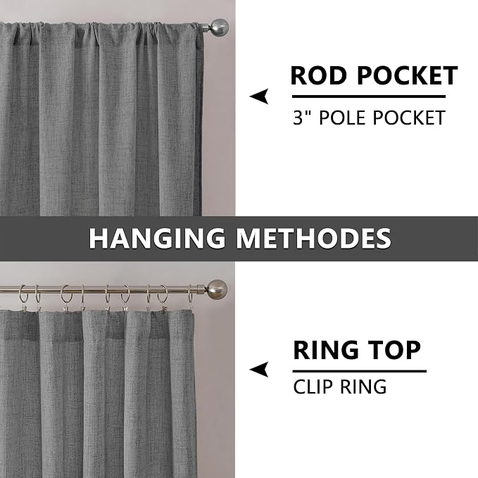 Tollpiz Linen Curtain Living Room Rod Pocket Semi Sheer Curtains Burlap Light - Image 5