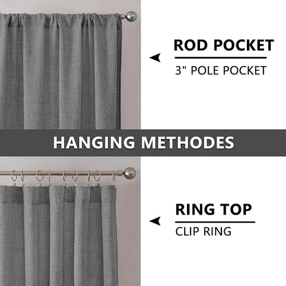 Tollpiz Linen Curtain Living Room Rod Pocket Semi Sheer Curtains Burlap Light - Image 5