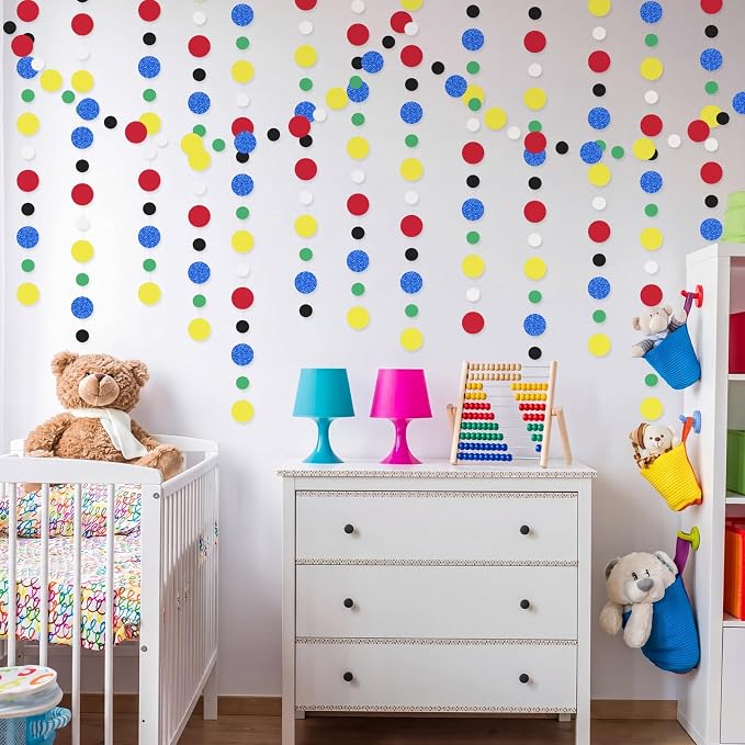 Outus 10 Pieces Colorful Circle Garland Banner Hanging Paper Dot Decorations - Image 5