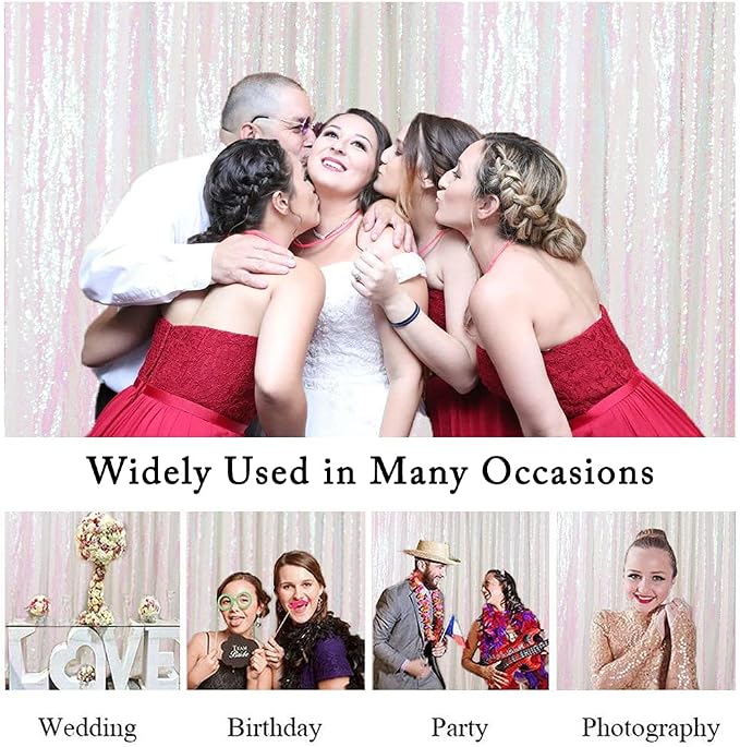 ShinyBeauty 7FTX7FT Iridescent White Sequin Backdrop | Glitter Wedding Photo - Image 5
