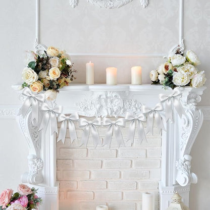 2 Strings of 16PCS White Bow Garlands Banner Decoration, Pre-Strung Satin - Image 5