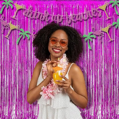 BRAVESHINE Hot Pink Foil Fringe Curtains，Metallic Party Streamers Backdrop | 2 - Image 4