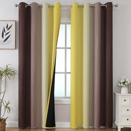 Brown and Yellow Blackout Curtains by ESTELARTEXTILER