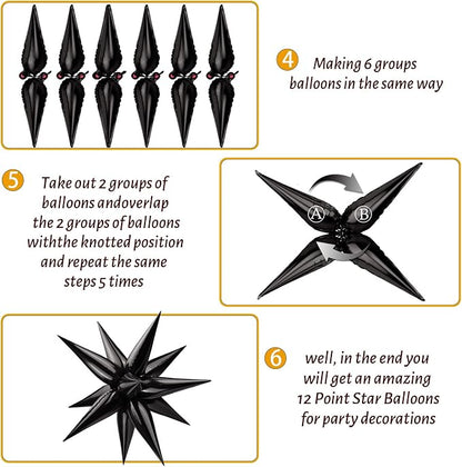 Black Star Foil Balloon 12 Point Cone Explosion Star Foil Balloon | 60 Pcs - Image 4