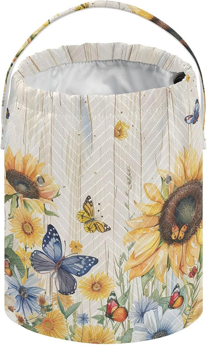 Watercolor Cornflower Sunflower Yarn Bag Small Crochet Bag Drawstring Yarn - Image 2