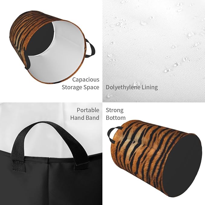 Tiger Animal Texture Round Laundry Hamper Storage Basket Toys Clothes Organizer - Image 3